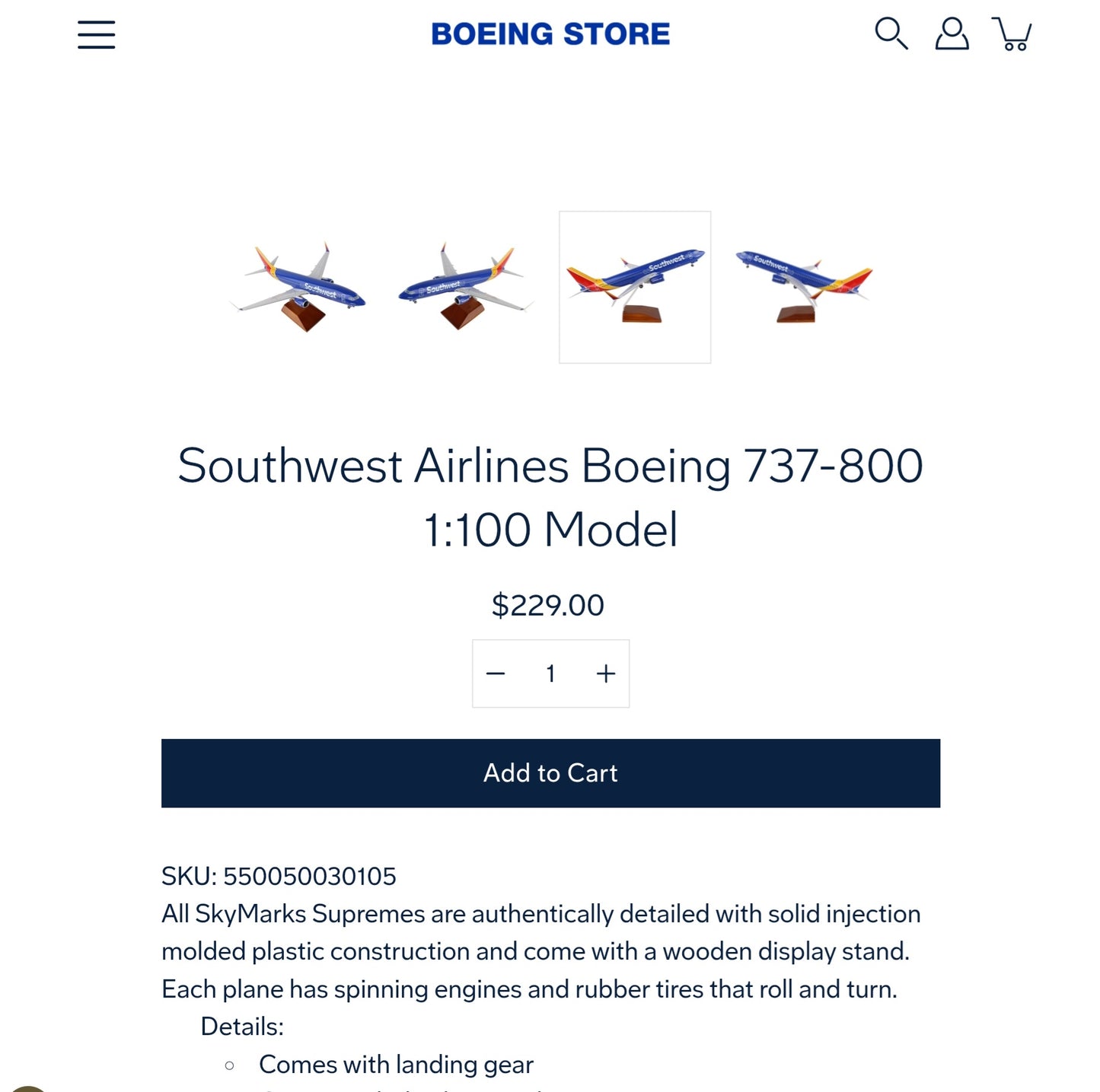 "RARE" Boeing 737-700 “Shamu” Edition – SkyMarks Supreme Model Airplane w/ Stand 1:100